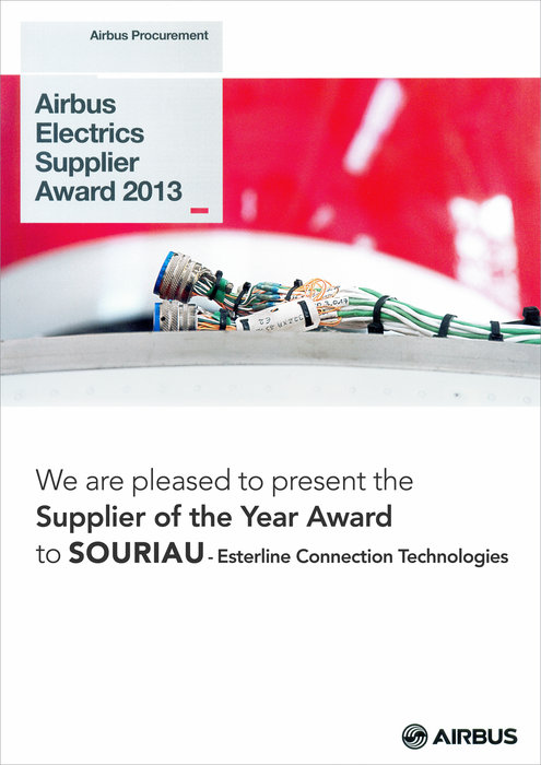 Esterline Connection Technologies – Souriau conquista per la sesta volta il premio Airbus come migliore fornitore di componenti e sistemi elettrici